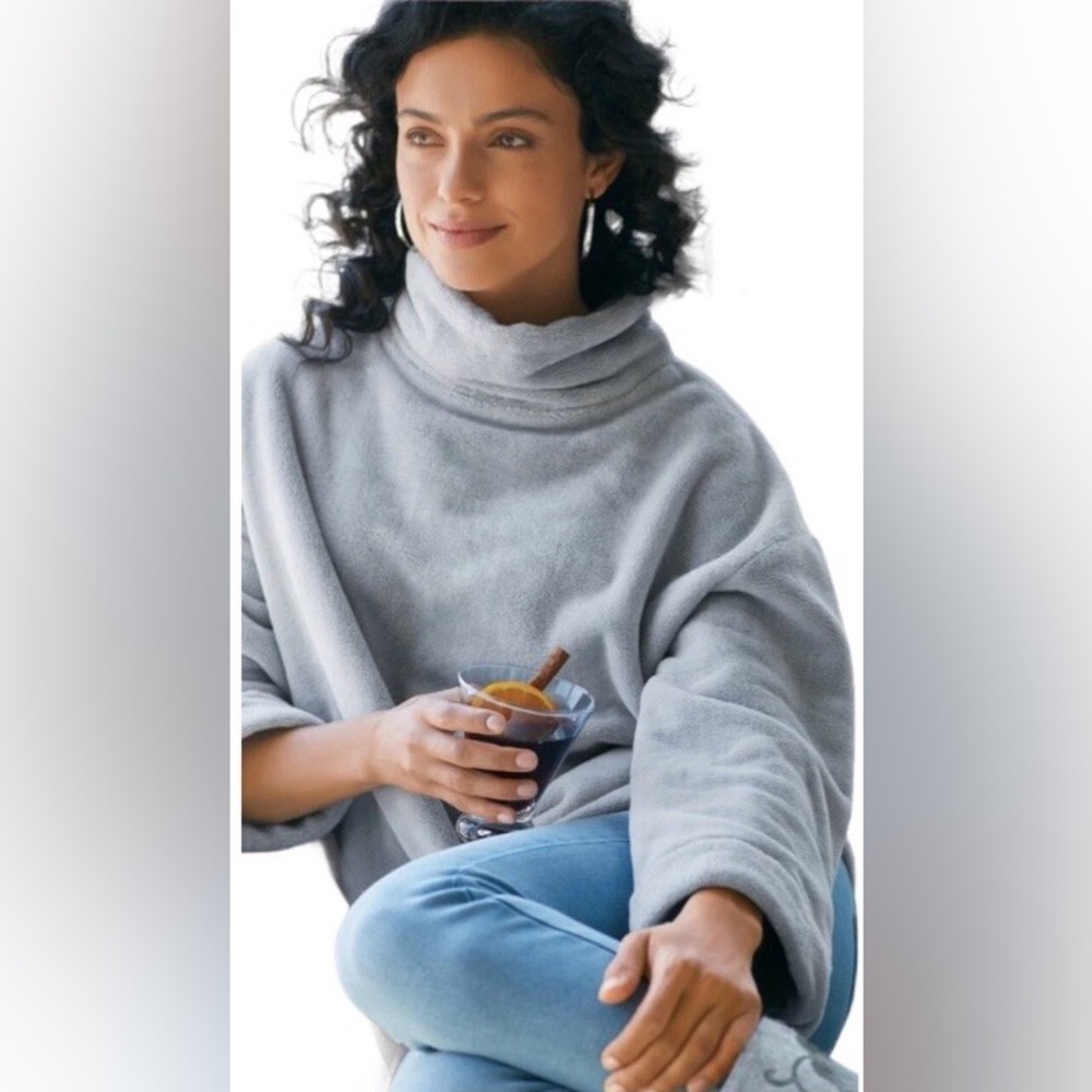Soft Surroundings Gray Plush Fleece Pullover Size Large - Picture 1 of 5